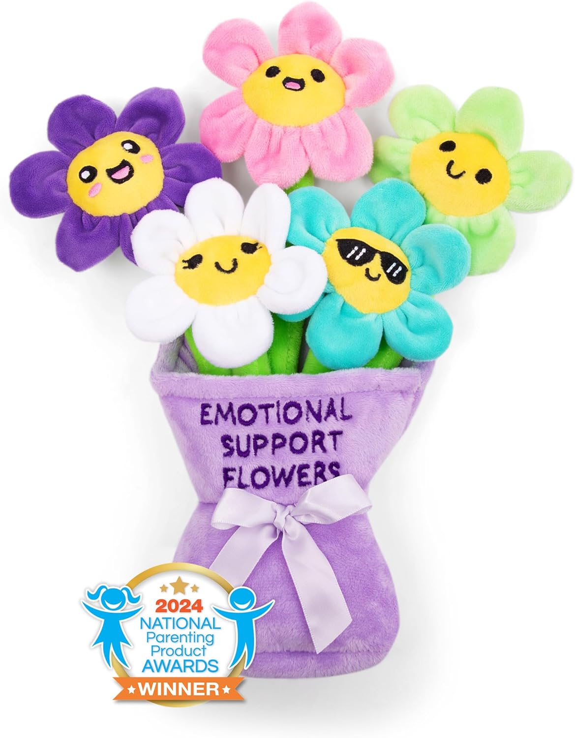 Emotional Support Flowers by Relatable, Cuddly Stuffed Animals and Toys, Squishy Toys and Plushies, Great Gift Ideas for Loved Ones of All Ages, Includes 5 Plushies with Carrying Basket