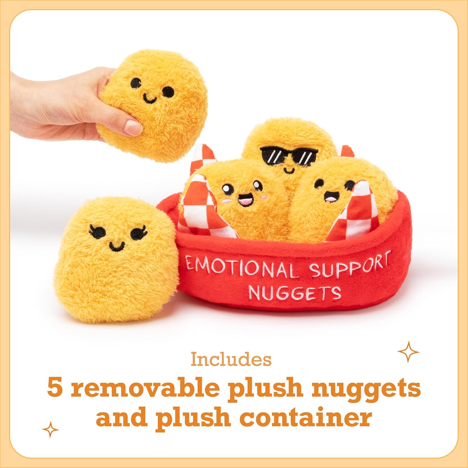 Emotional Support Chicken Nuggets by Relatable, Cuddly Plush Collectibles and Squishy Toys, Cozy Fall Gifts and Fun Trick or Treat Toys, Includes 5 Plushies with Carrying Basket
