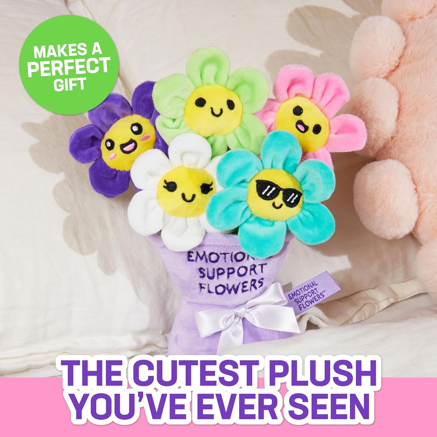 Emotional Support Flowers by Relatable, Cuddly Stuffed Animals and Toys, Squishy Toys and Plushies, Great Gift Ideas for Loved Ones of All Ages, Includes 5 Plushies with Carrying Basket