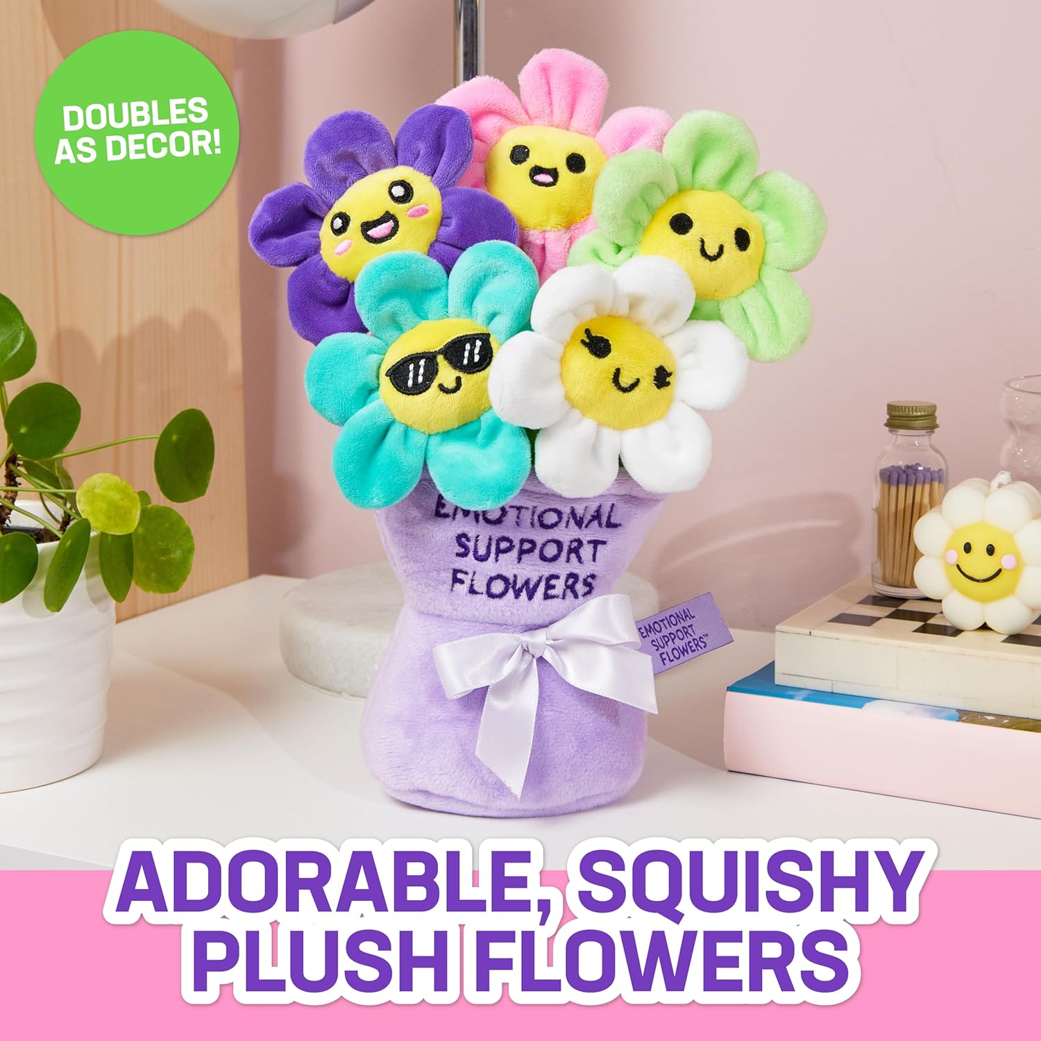 Emotional Support Flowers by Relatable, Cuddly Stuffed Animals and Toys, Squishy Toys and Plushies, Great Gift Ideas for Loved Ones of All Ages, Includes 5 Plushies with Carrying Basket