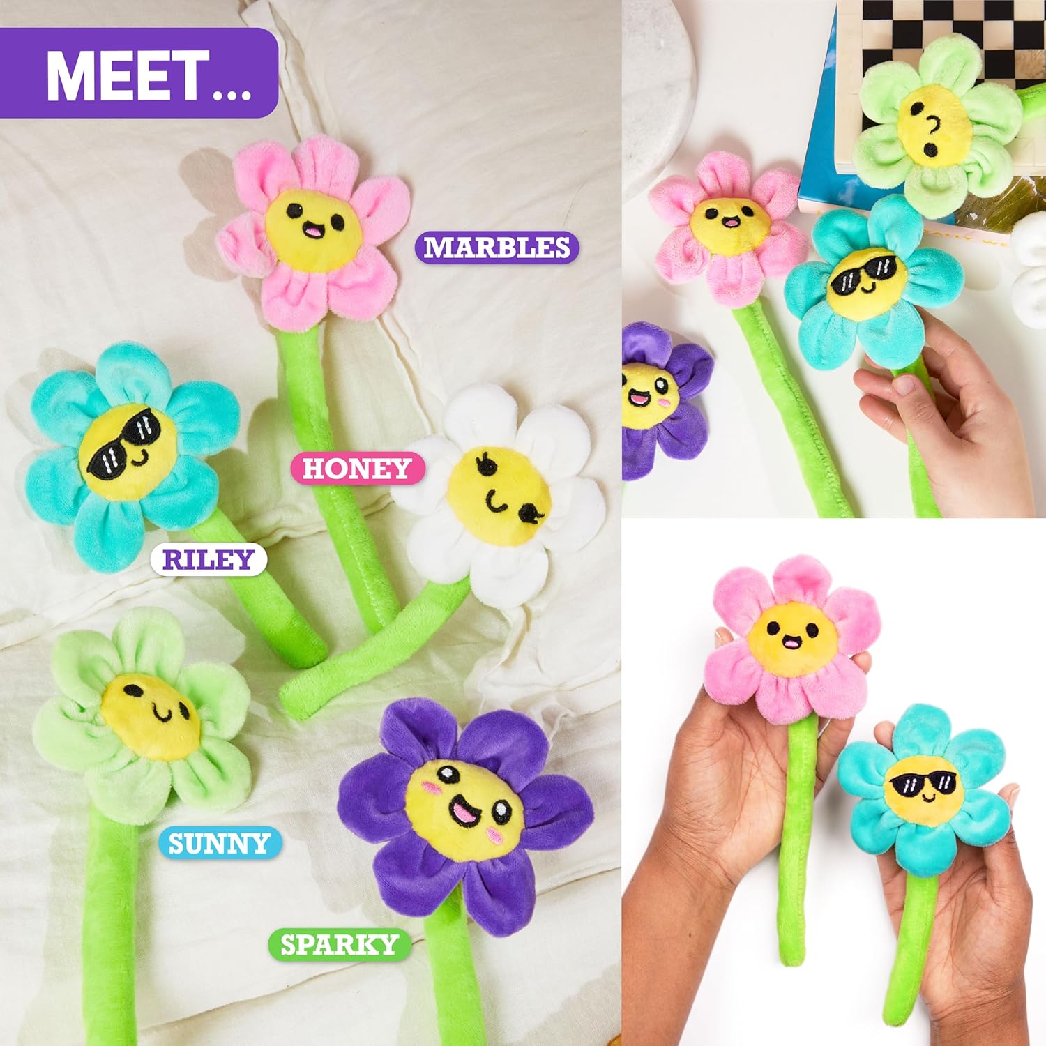 Emotional Support Flowers by Relatable, Cuddly Stuffed Animals and Toys, Squishy Toys and Plushies, Great Gift Ideas for Loved Ones of All Ages, Includes 5 Plushies with Carrying Basket